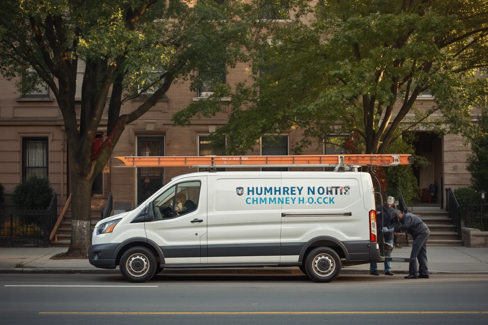 Crown Heights Chimney Sweep crew unloading equipment on a Crown Heights, Brooklyn street