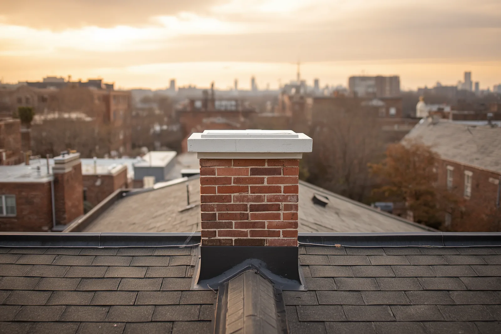 After: chimney crown repair completed on a limestone rowhouse in Crown Heights, Brooklyn