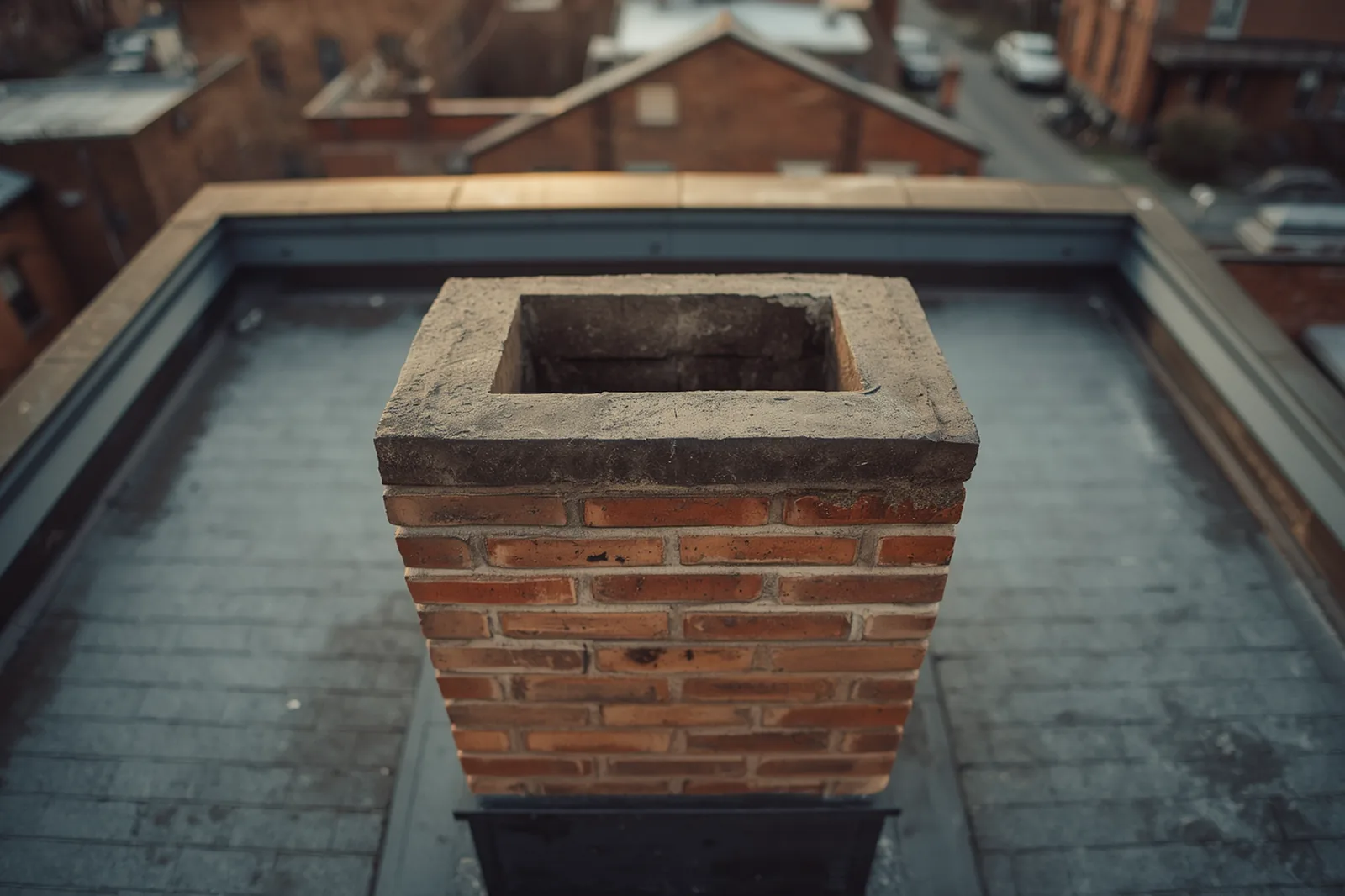 Before: chimney sweep needed on a limestone rowhouse in Crown Heights, Brooklyn