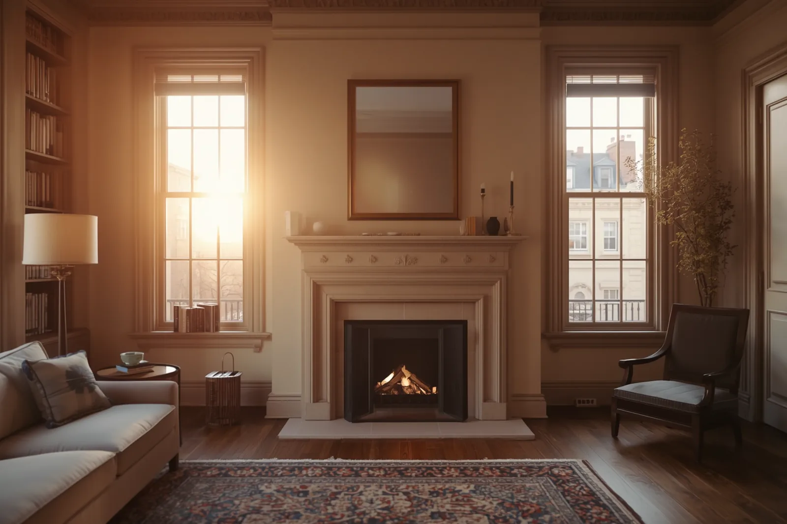 Restored brownstone fireplace and mantel in a Crown Heights, Brooklyn parlor