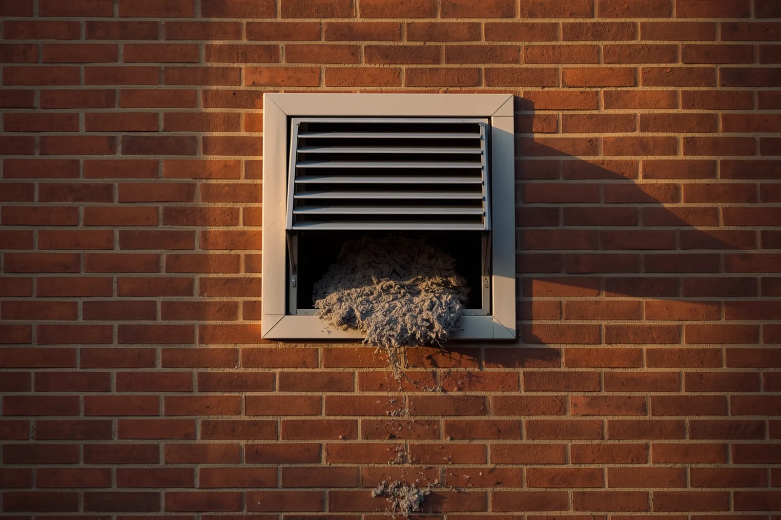 Before: dryer vent cleaning needed on a limestone rowhouse in Crown Heights, Brooklyn