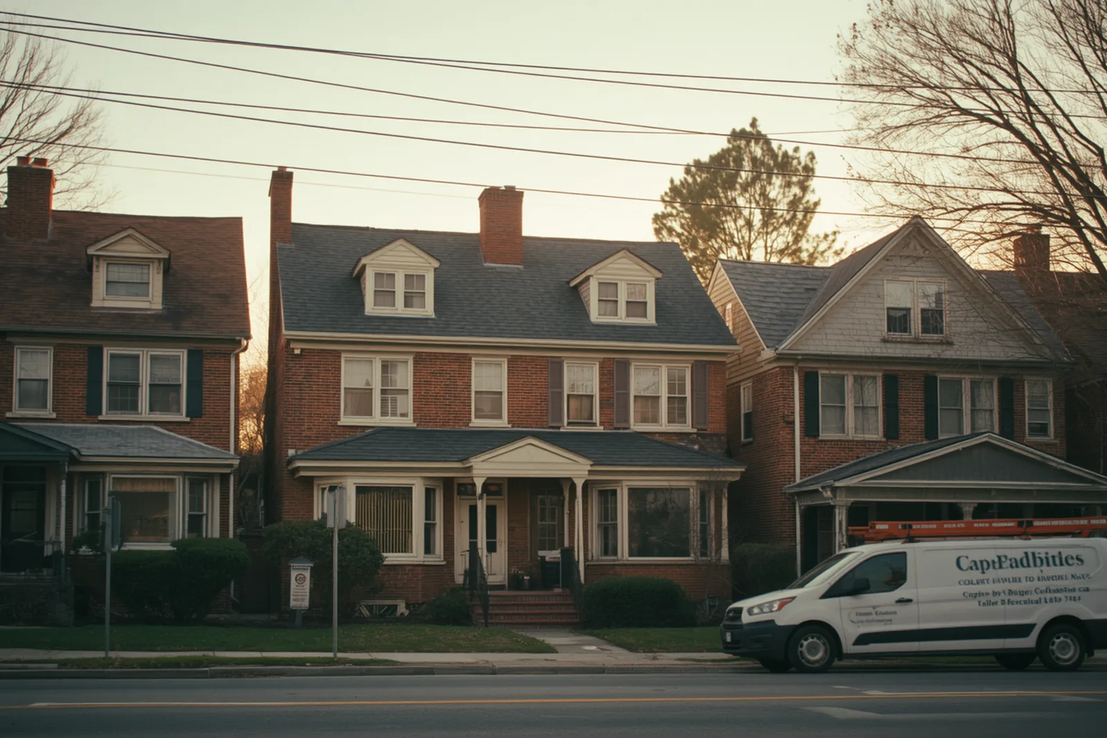 Cape cod homes rooflines and chimneys in East Flatbush, Brooklyn