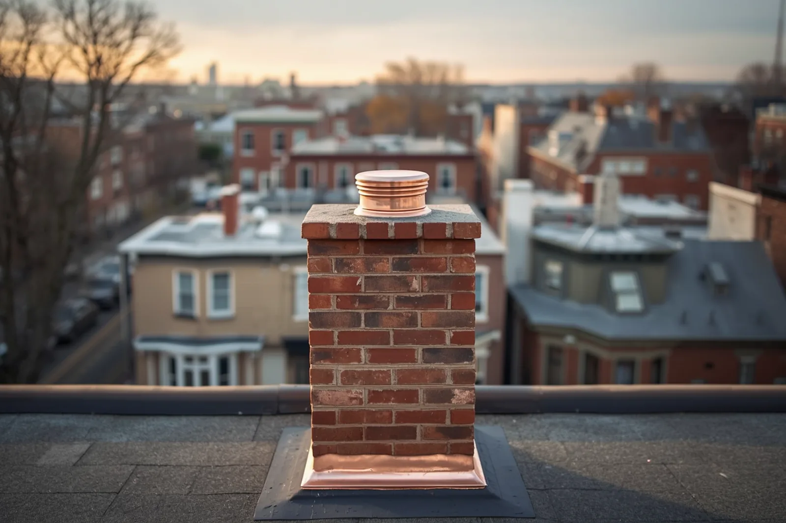 After: chimney leak repair completed on a limestone rowhouse in Crown Heights, Brooklyn