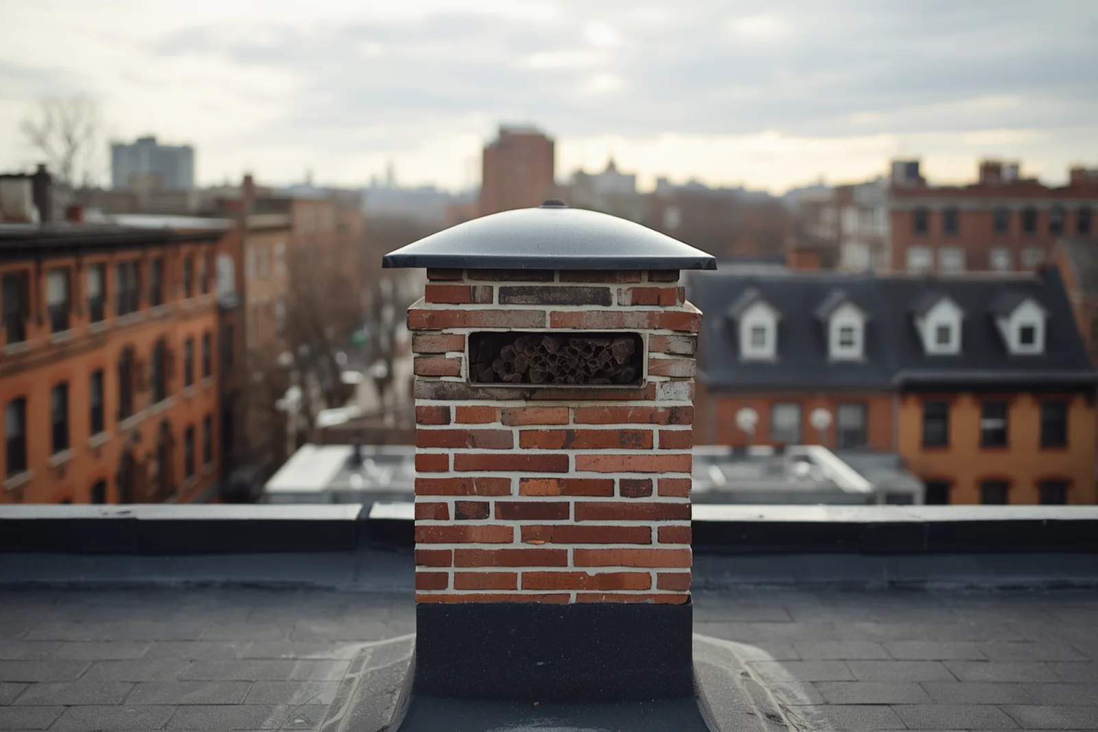 Before: creosote removal needed on a limestone rowhouse in Crown Heights, Brooklyn