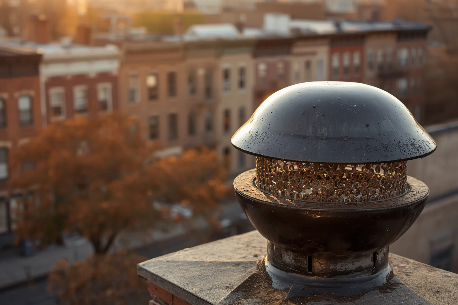 Materials and tools for creosote removal laid out on a Crown Heights, Brooklyn rooftop